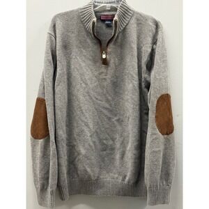 Vineyard Vines 1/4 Zip Merino Wool/Cotton Sweater Mens XL Gray Elbow Patch Warm